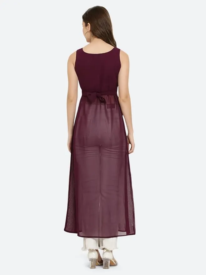 Long Kurti for Women - Georgette Sleeveless Straight Front Slit Western Kurti for Women, Regular Fit Kurta thumbnail 5