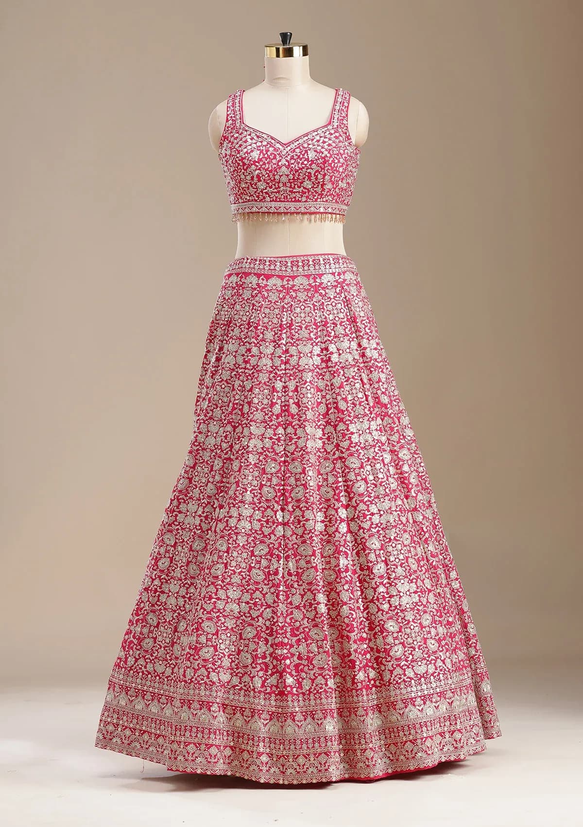 Gold Zariwork Rani Pink Georgette Stitched Lehenga Blouse With Dupatta thumbnail 3