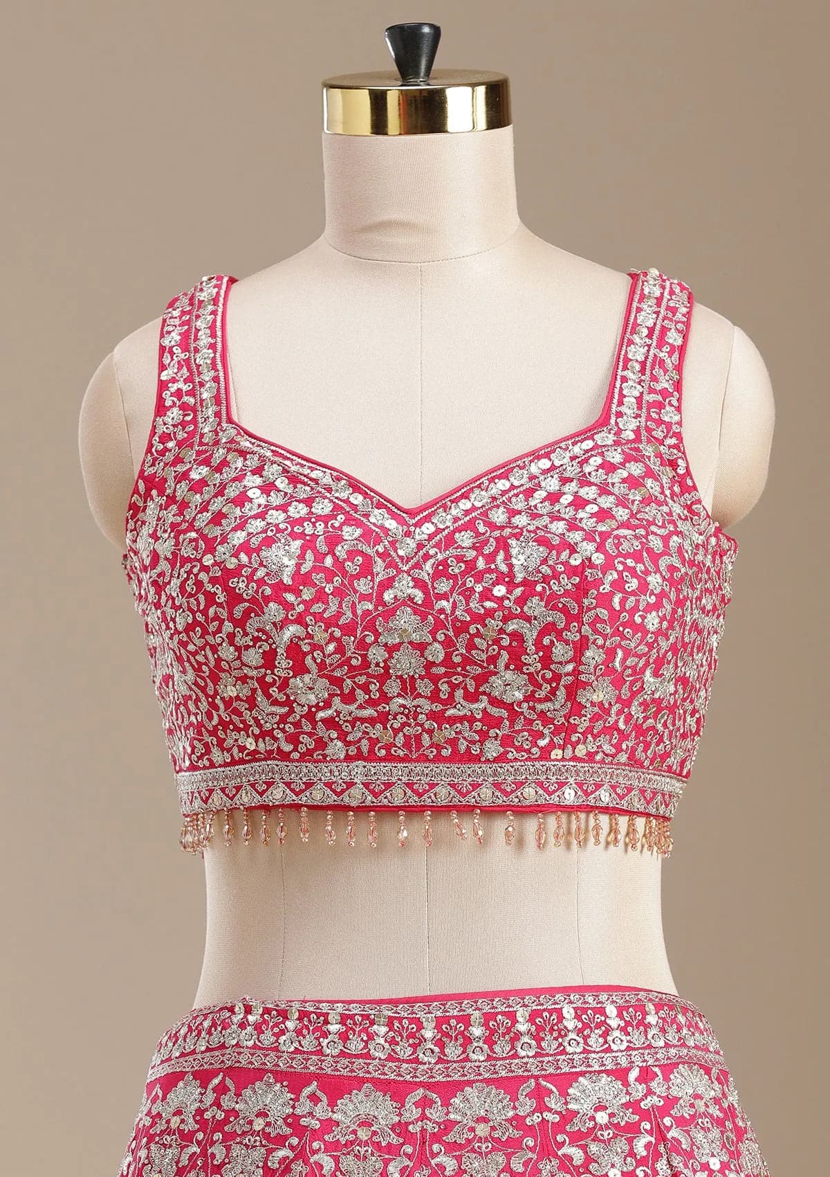 Gold Zariwork Rani Pink Georgette Stitched Lehenga Blouse With Dupatta thumbnail 2