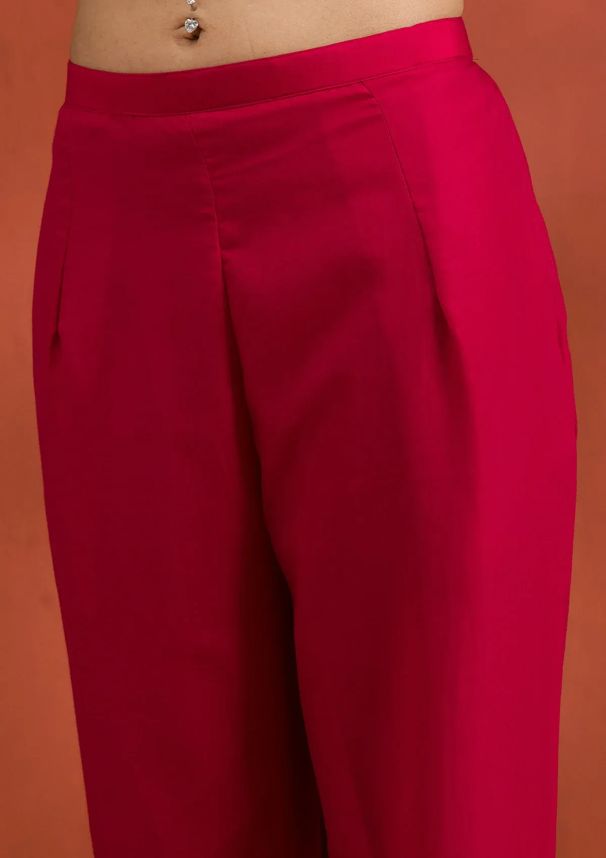 Rani Pink Soft Raw Silk Threadwork Straight Kurta With Pant Regular And Dupatta thumbnail 3