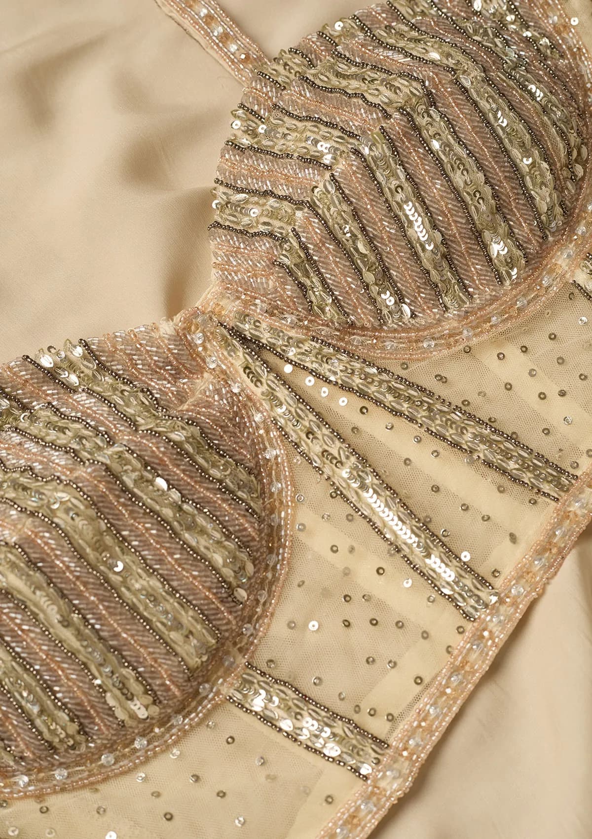 Cream Georgette Zariwork Jacket Kurta With Palazzo And Dupatta thumbnail 6