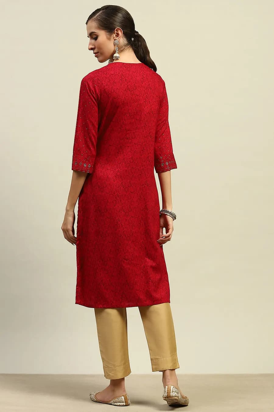 Red Rayon Slub Printed Straight Kurta thumbnail 3