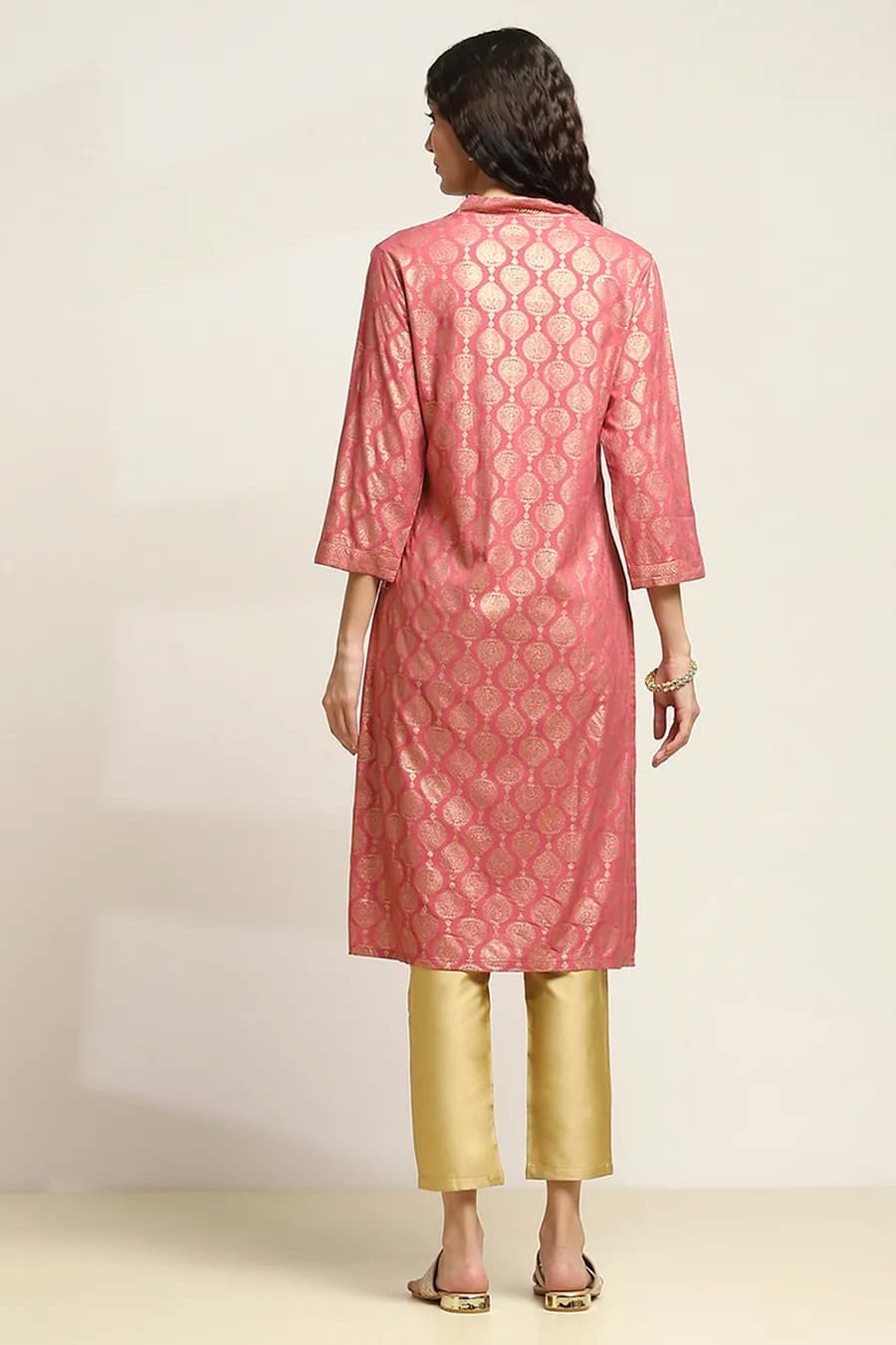Pink Viscose Blend Printed Straight Kurta thumbnail 3