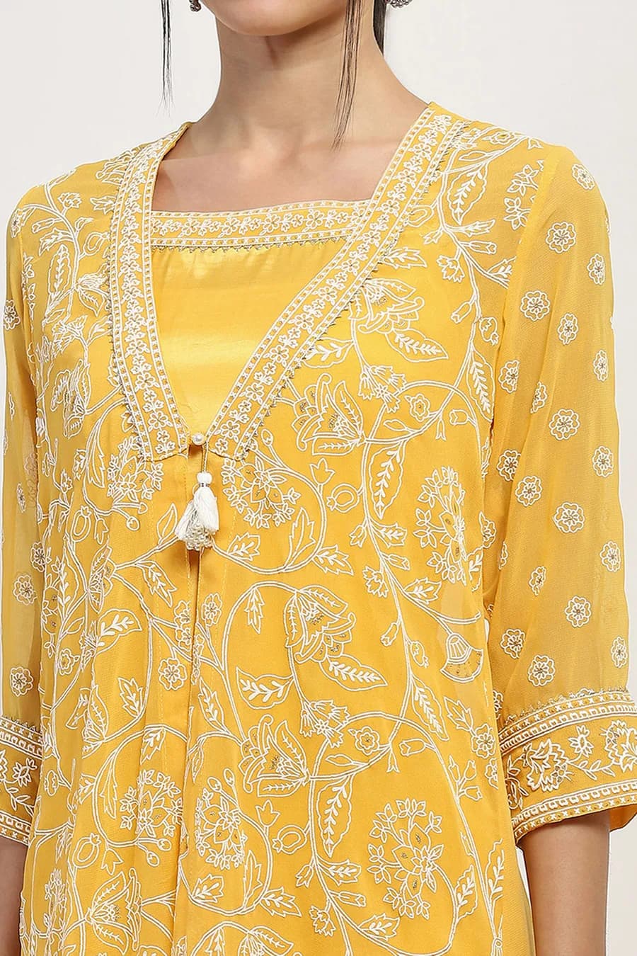 Mustard Yellow Printed Front-Open Kurta thumbnail 2