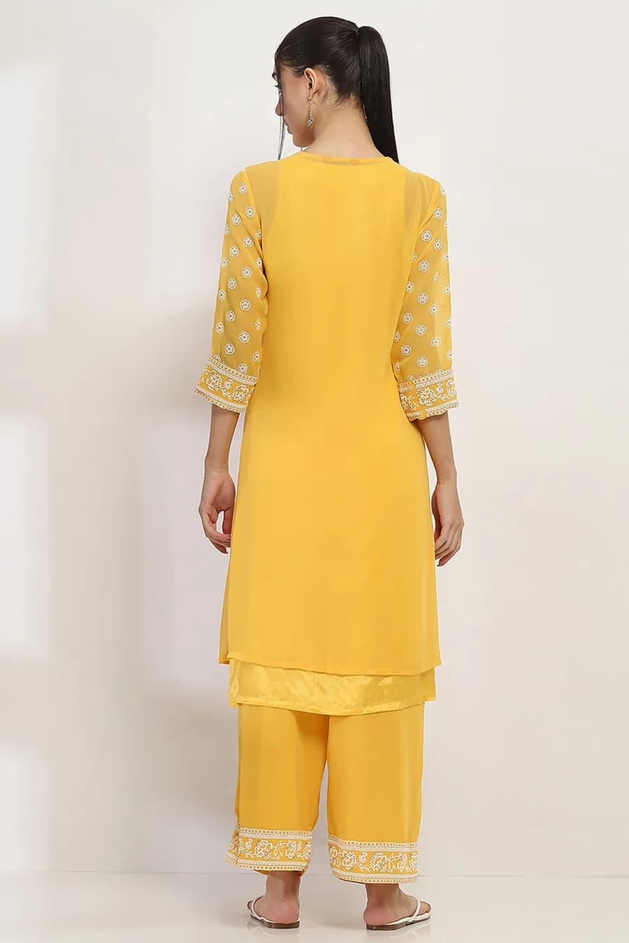 Mustard Yellow Printed Front-Open Kurta thumbnail 3