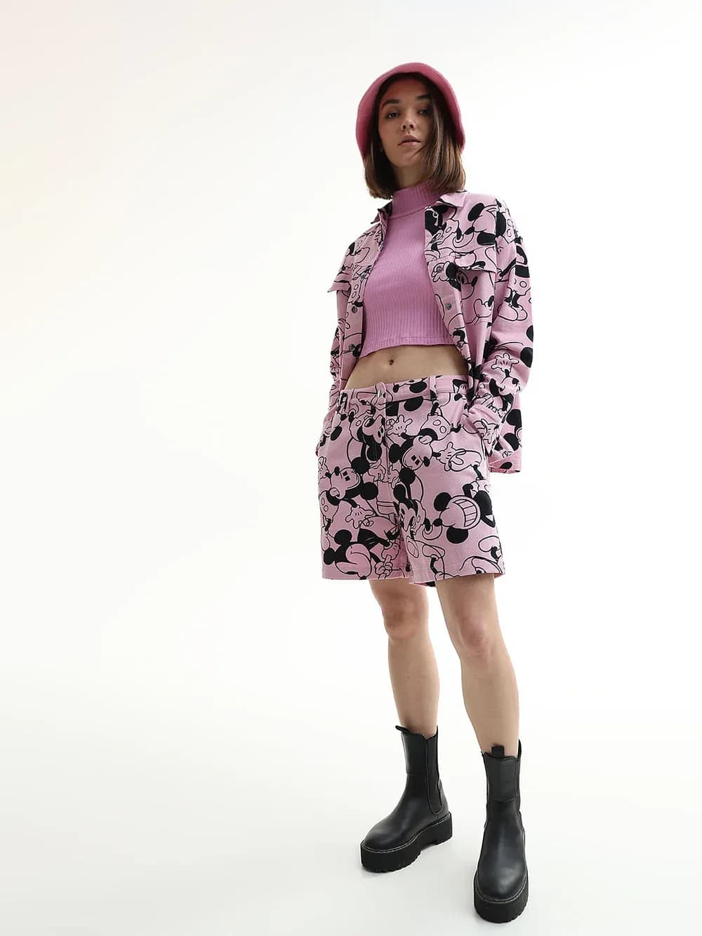 Mickey Pink Printed Co-Ord Set Denim Shorts thumbnail 5