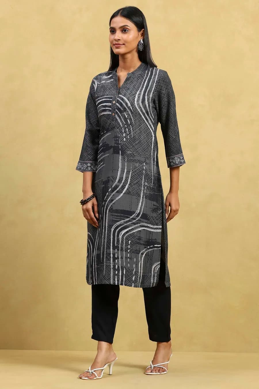 Grey Viscose Rayon Printed Straight Kurta thumbnail 3