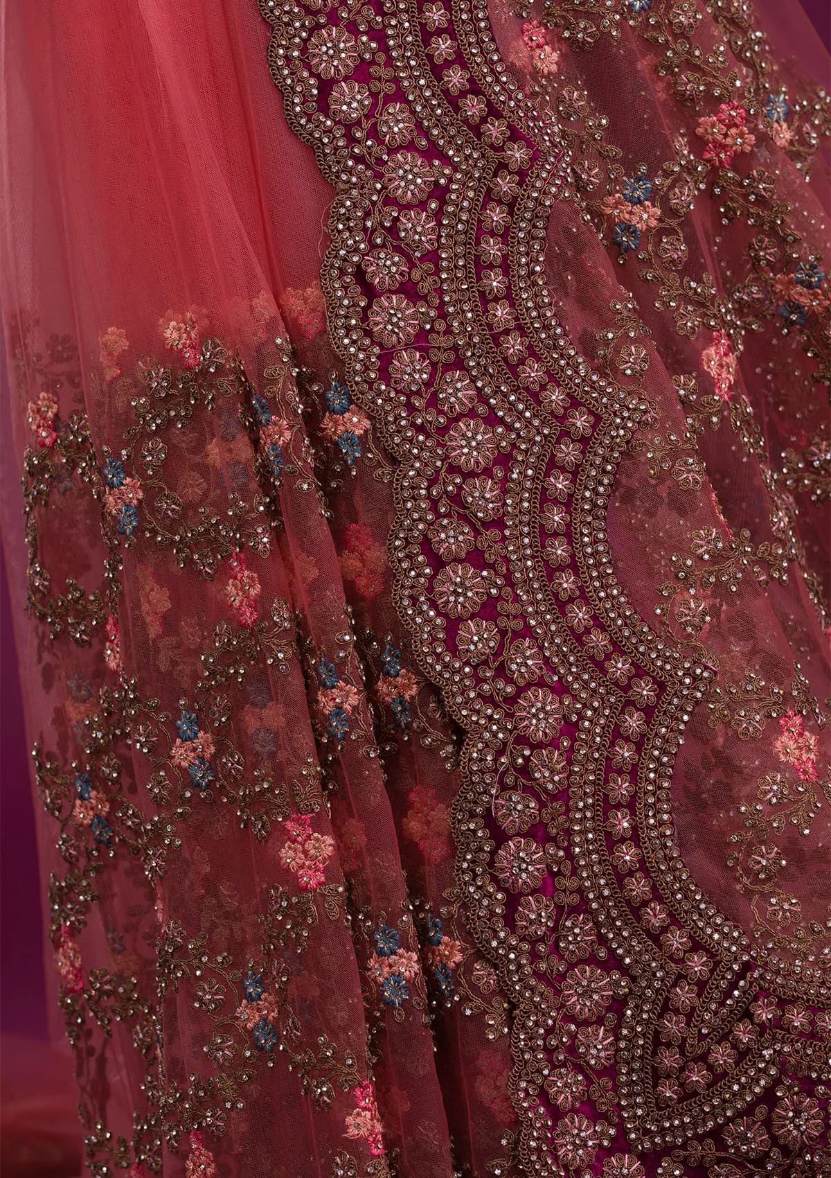 Peach Net Cording Saree With Matching Blouse Piece thumbnail 2