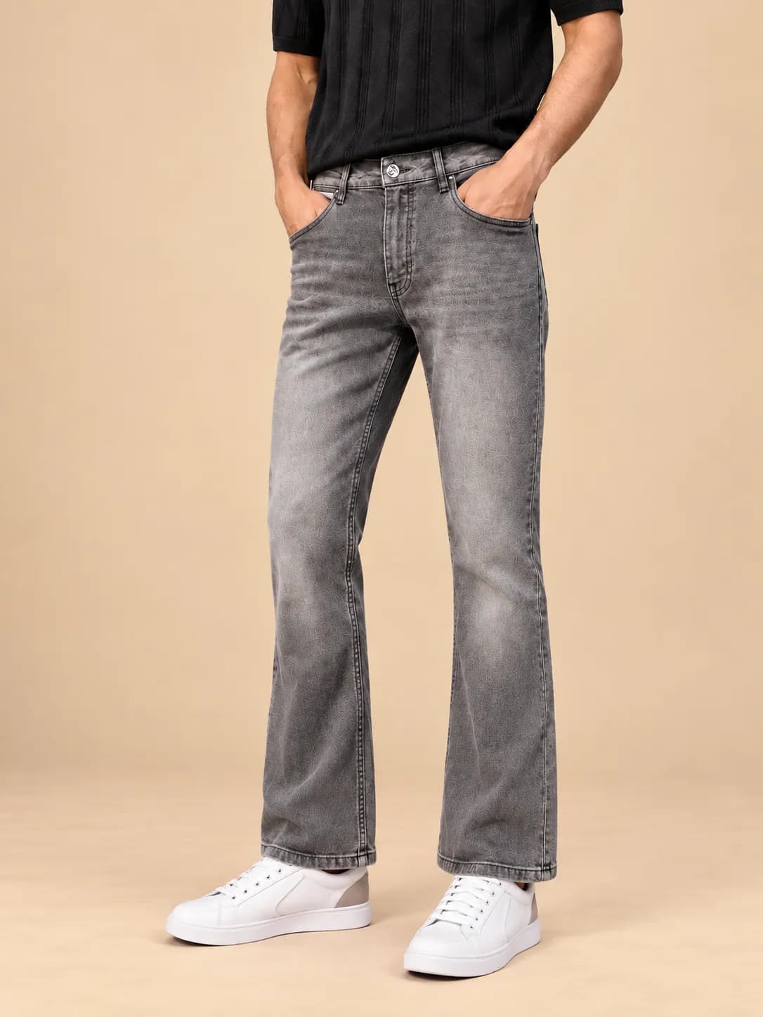 Men's grey bootcut casual jeans