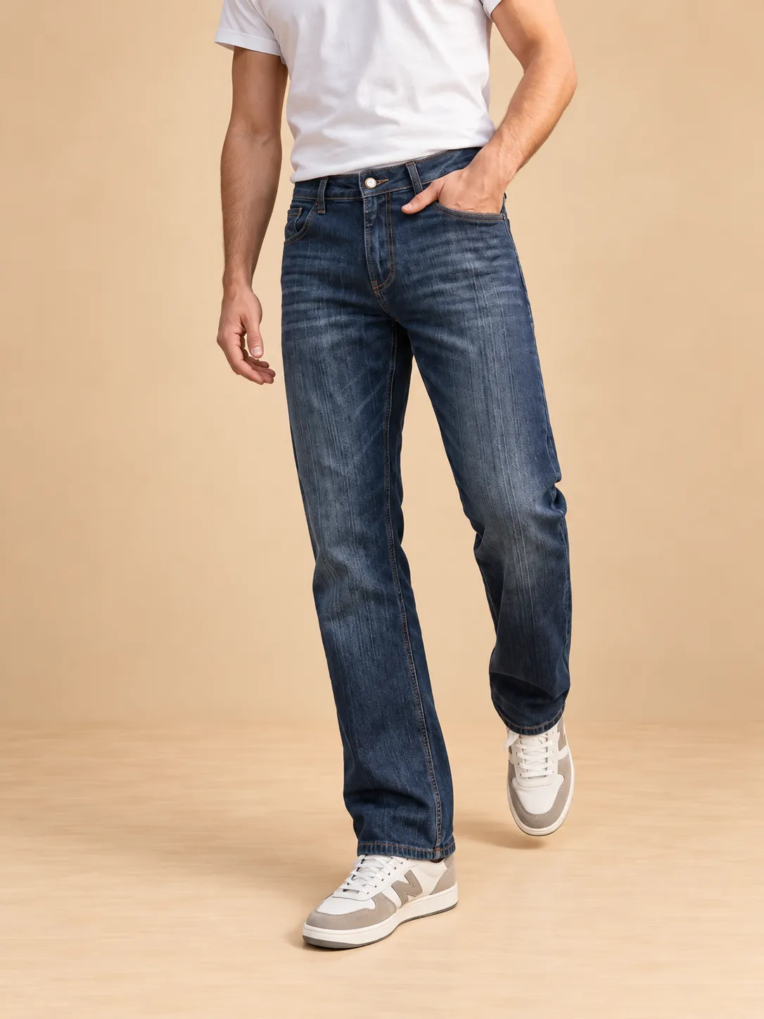 Men's blue slim washed jeans
