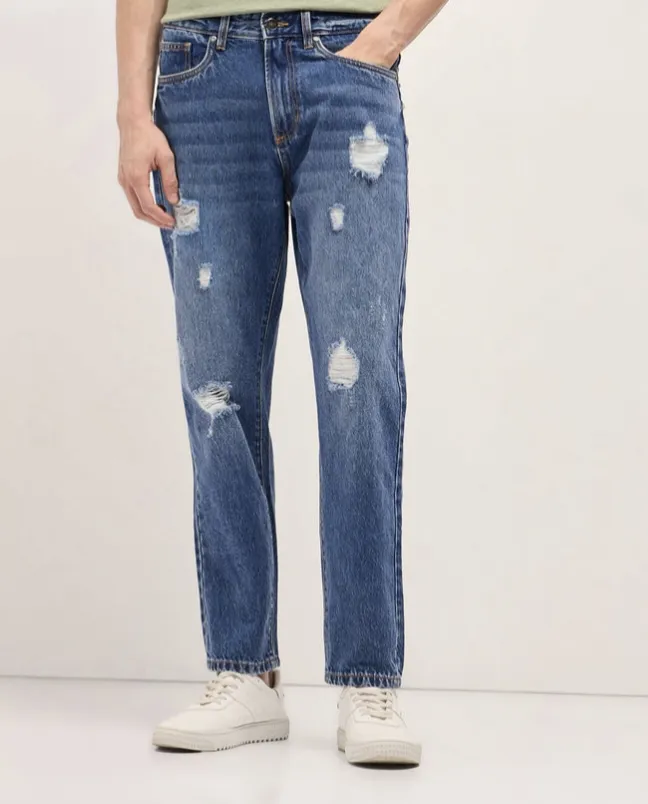 Men mid blue light bear jeans