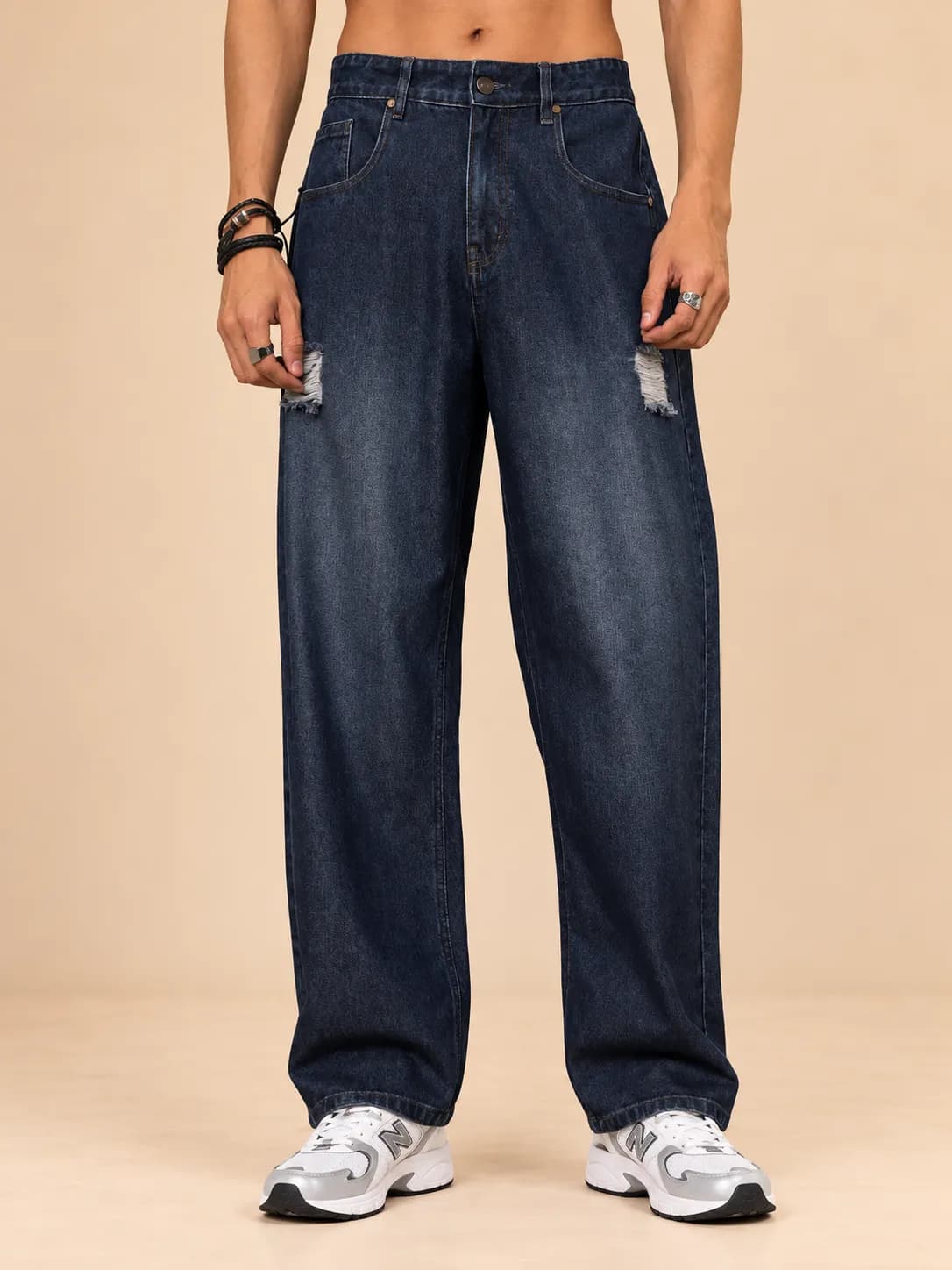 Men's navy blue washed jeans