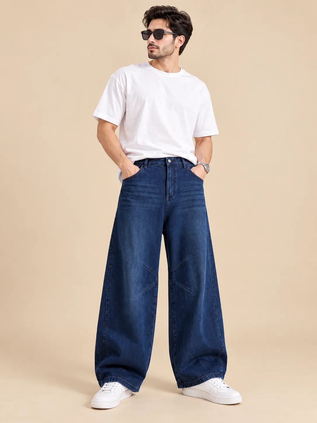 Navy blue baggy jeans