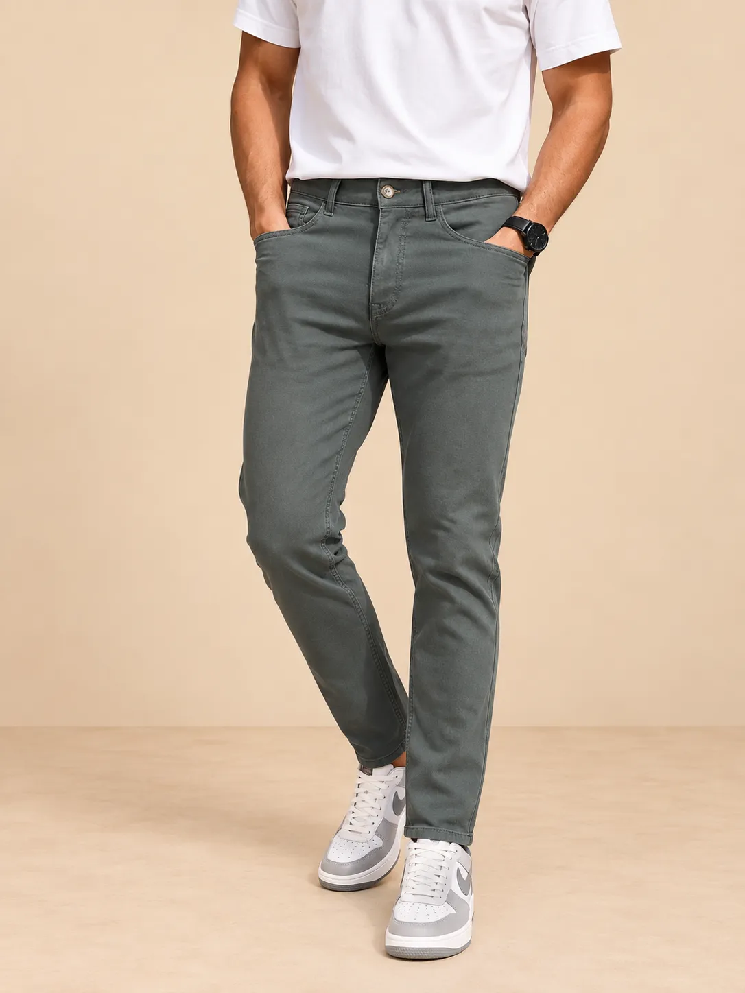 Men's olive slim fit jeans