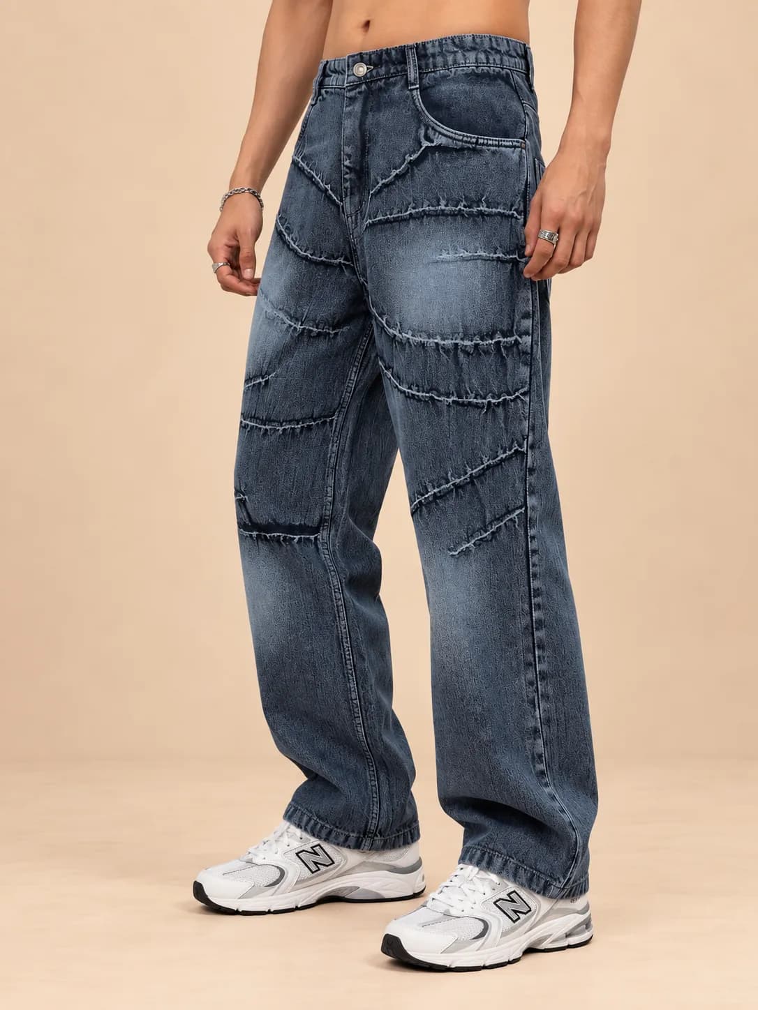 Dark blue crinkled-wash jeans