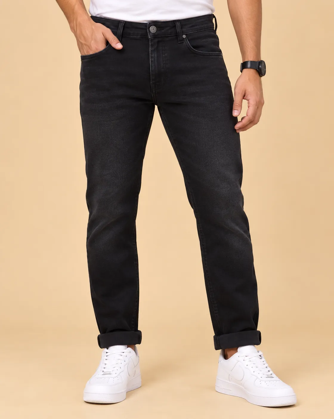 Black mid rise slim jeans