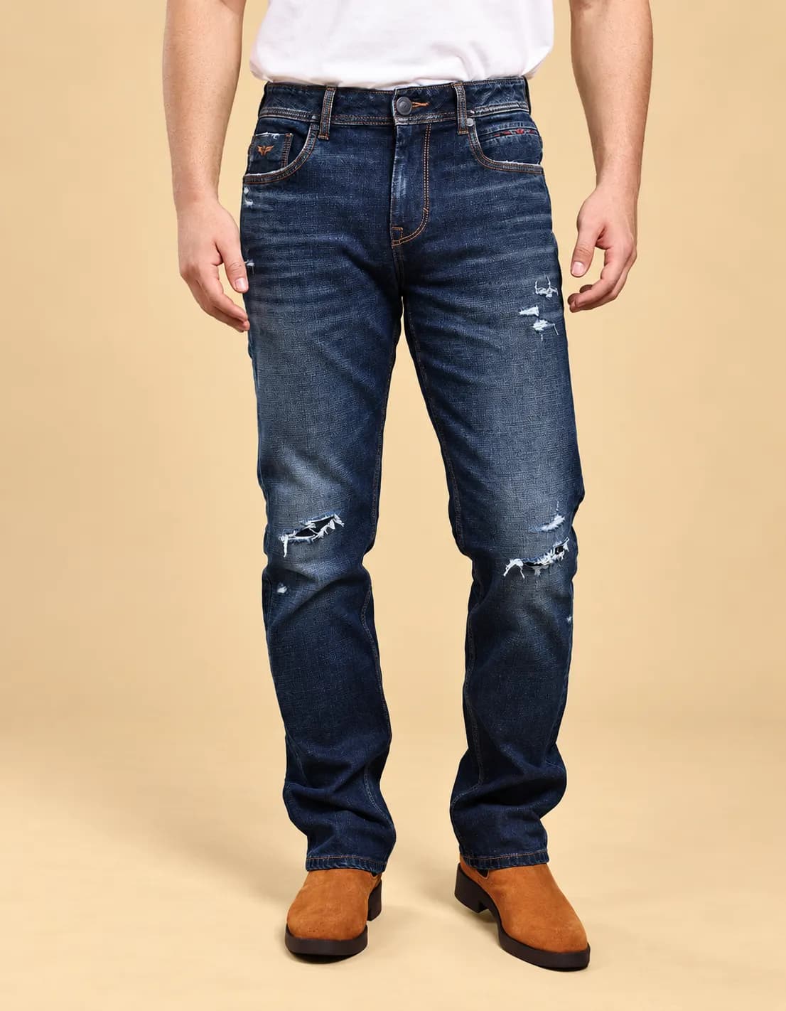 Dark blue midrise comfort straight fit jeans