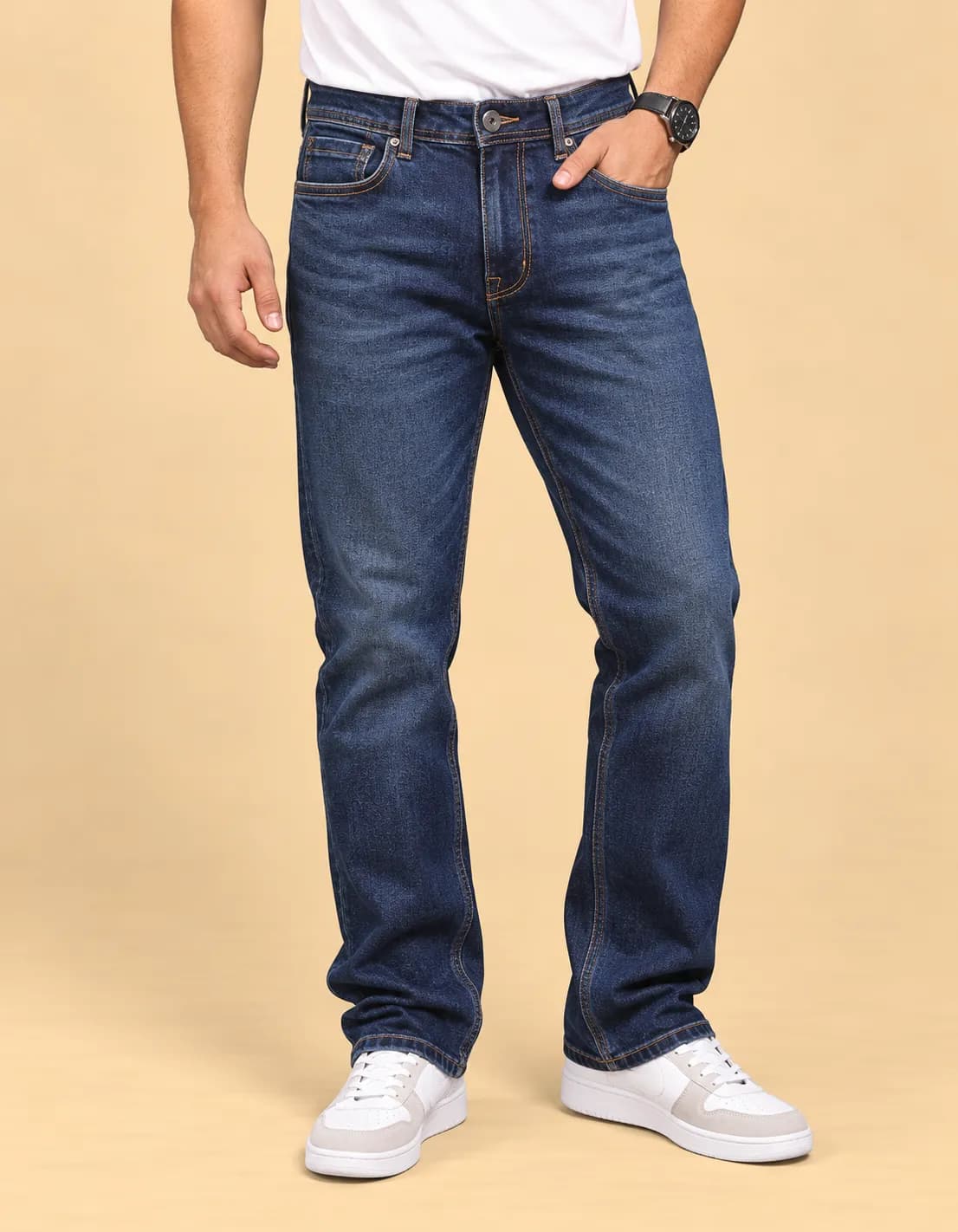 Dark blue midrise loose jeans
