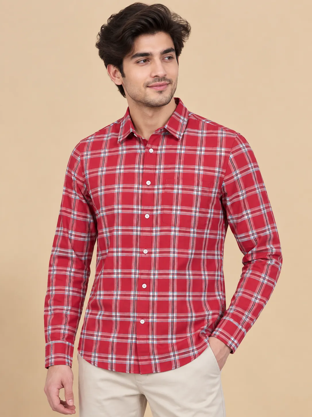 Red checkered modern fit full sleeves