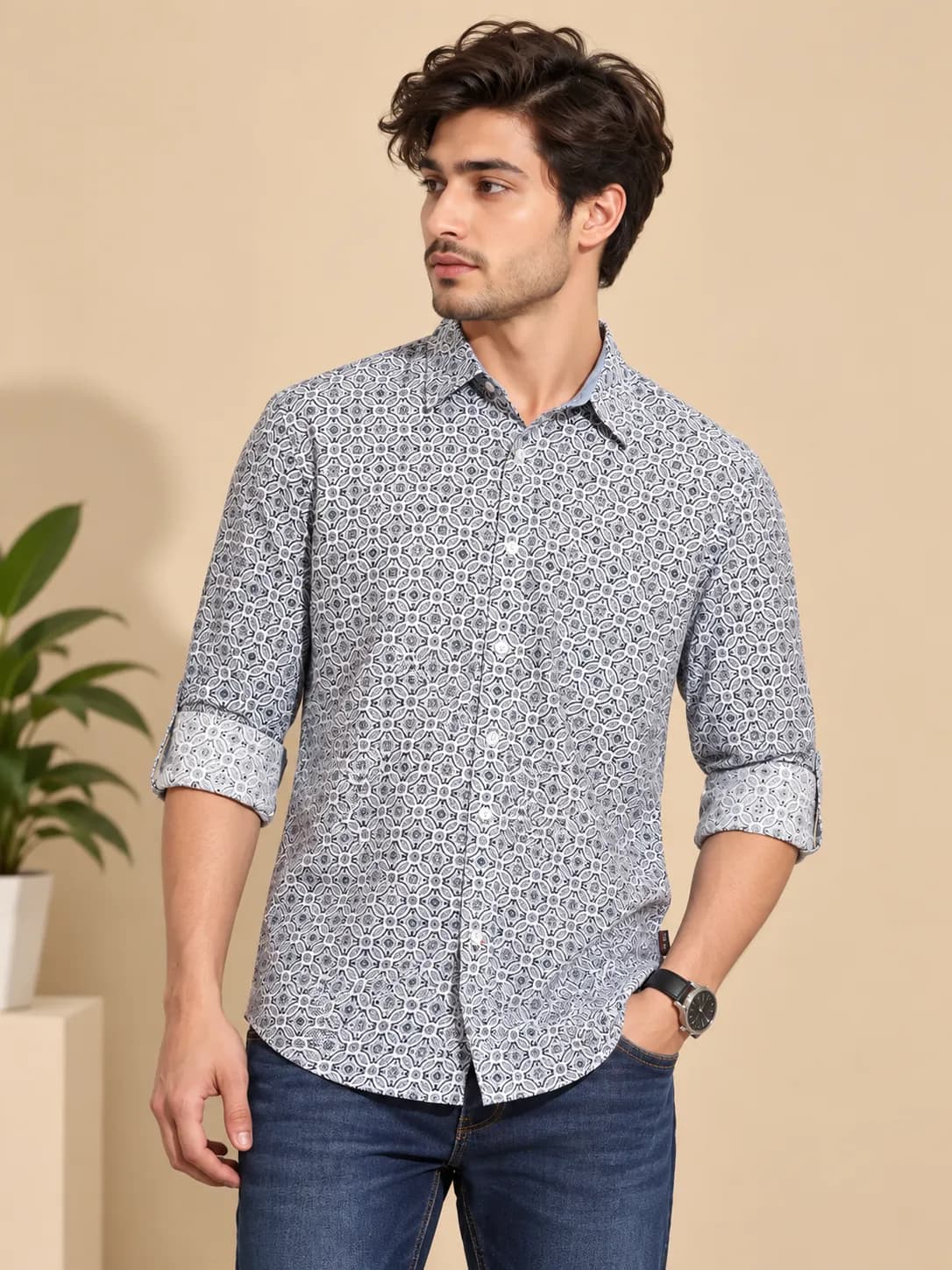 Grey modern fit Regular collar