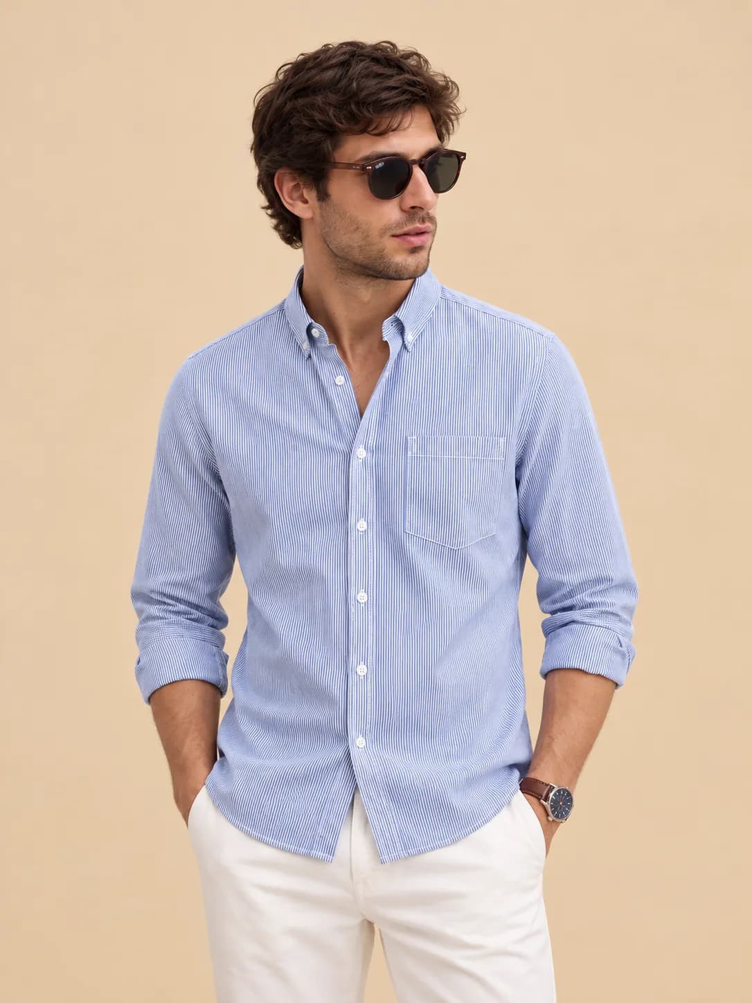 Light blue Viscose slim fit regular