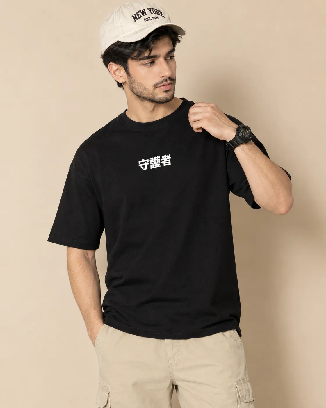 Black oversized cotton T-shirt