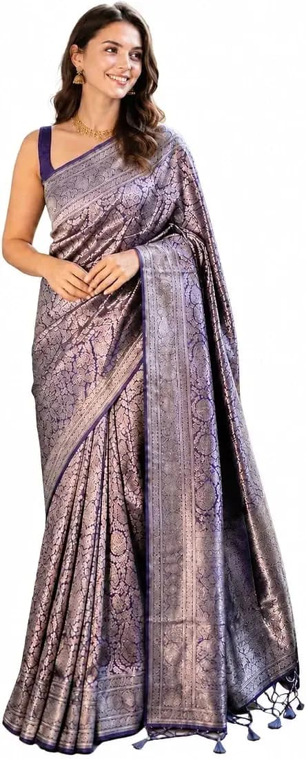 Womens Trendy Banarasi Jacquard Saree with Unstitched Blouse Piece