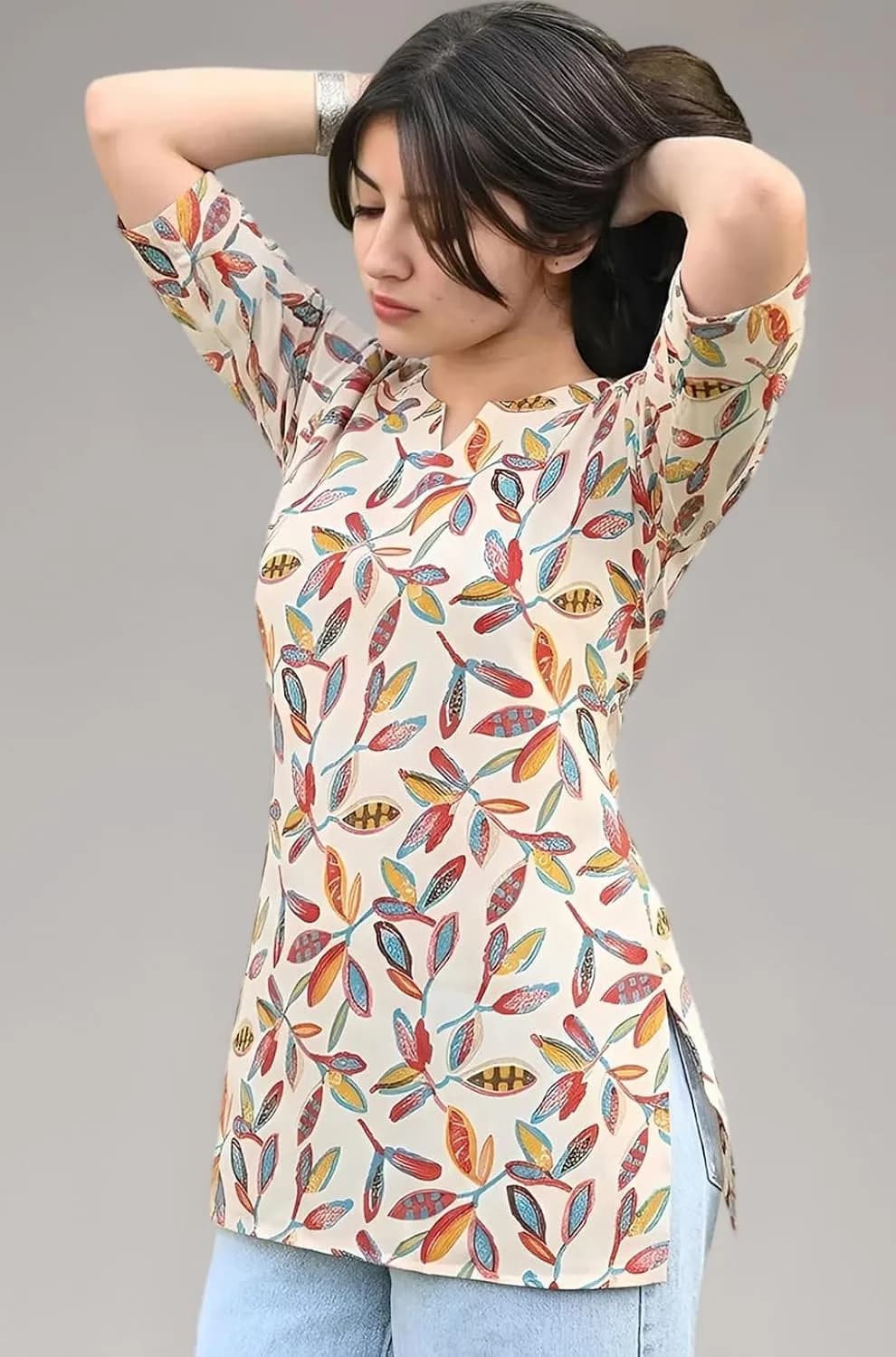 Women’s Multicolor Printed 3/4 Sleeve Casual Tunic Top
