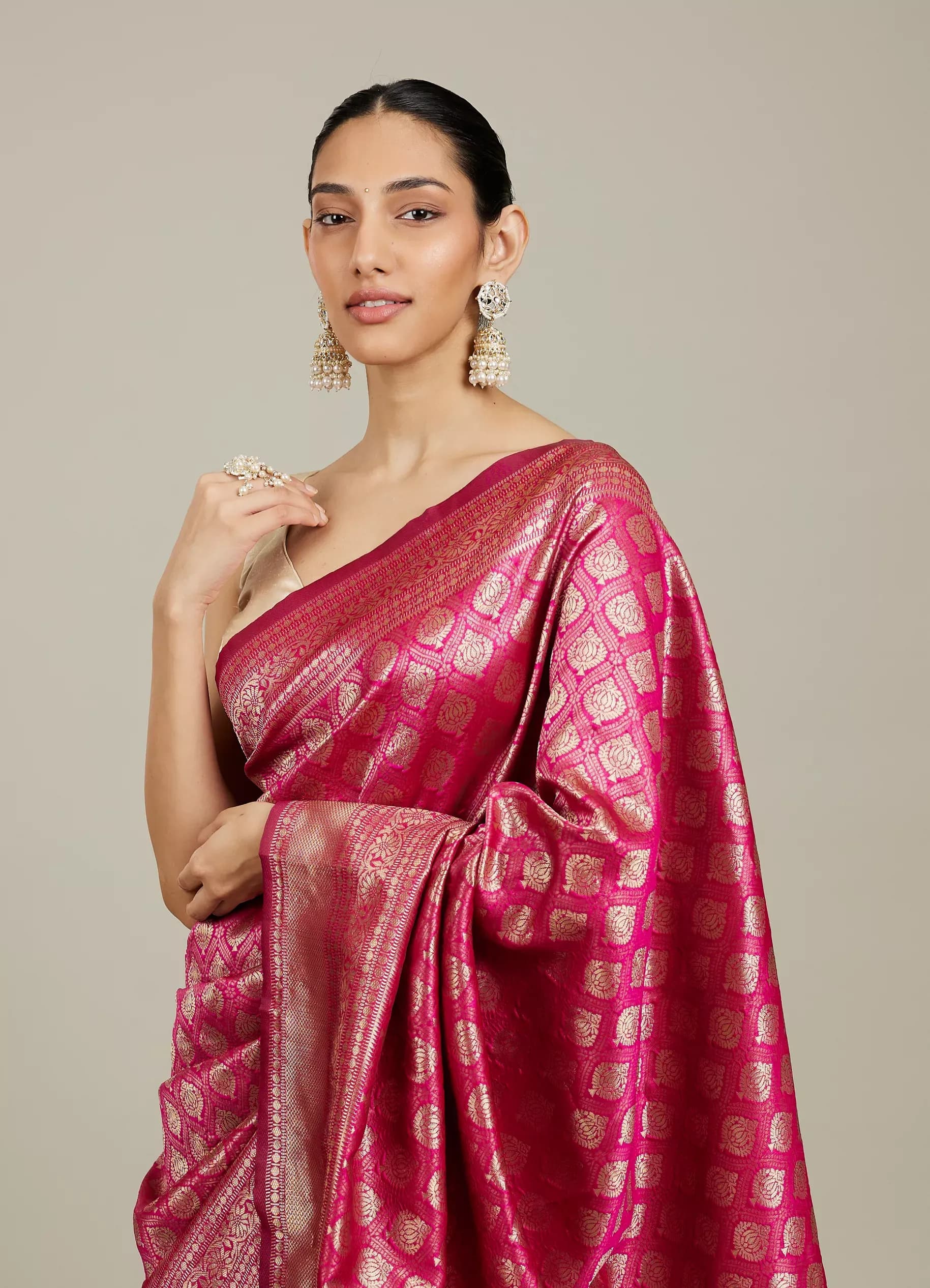 Women’s Pink Banarasi Zari Woven Silk Saree with Unstitched Blouse
