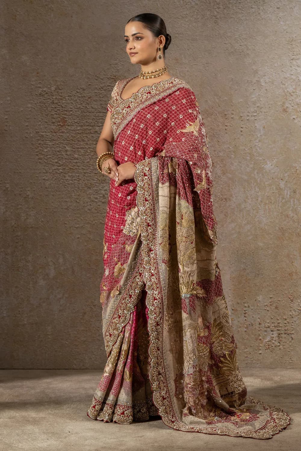 Women’s Maroon Heavy Embroidered Designer Bridal Saree with Blouse