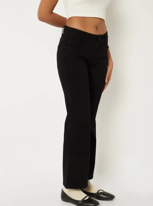 Women Solid High Rise Kick Flare Jeans