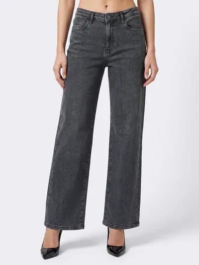 Slate Blue Mid-Rise Wide Leg Jeans