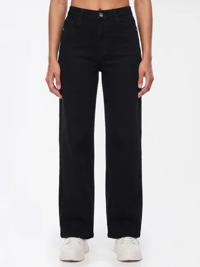 Black High-Rise Crop Wide Leg Jeans