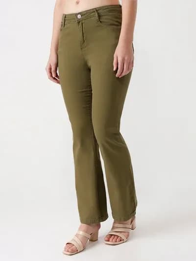 Olive High-Rise Flare Jeans