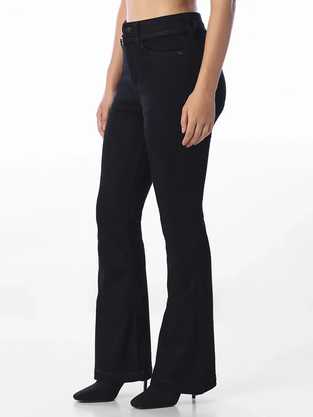 Black Flora Flared Jeans