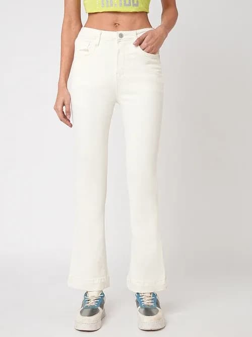 Ecru High-Rise Mini Flare Jeans