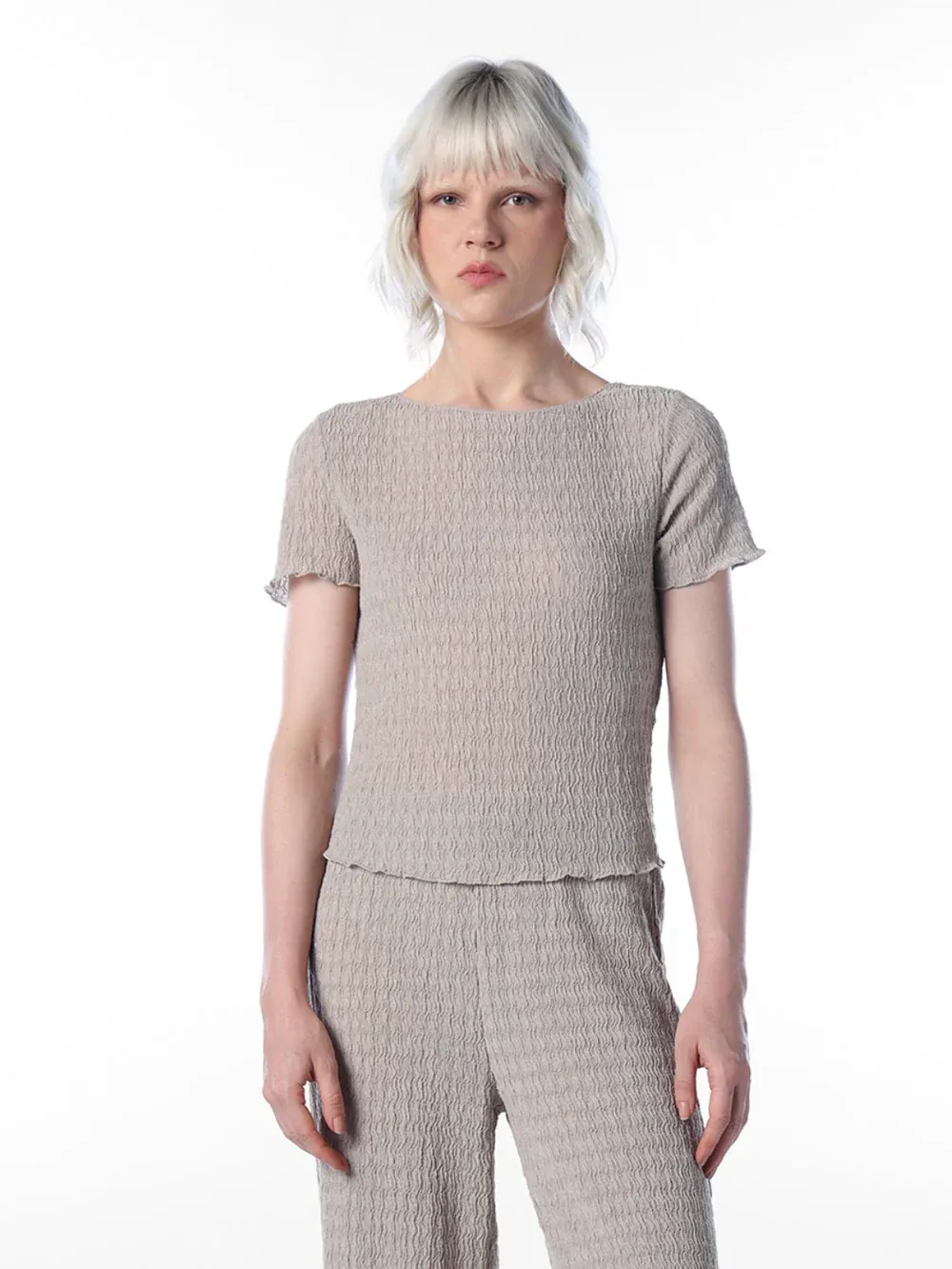 Grey Textured Fitted Top