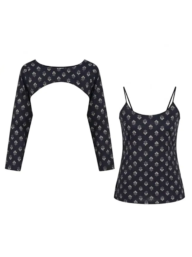 Women Printed Short Kurti with Detachable Shrug Sleeves