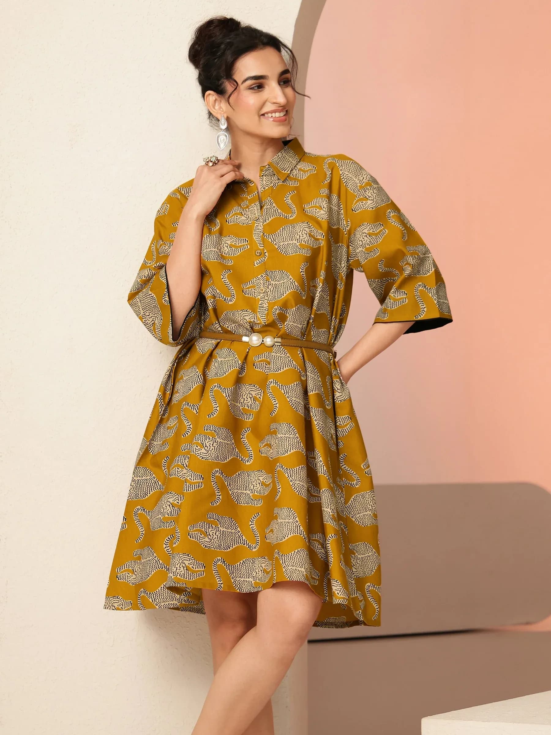 Royal Blue Animal Printed Cotton Blend Oversized Dress