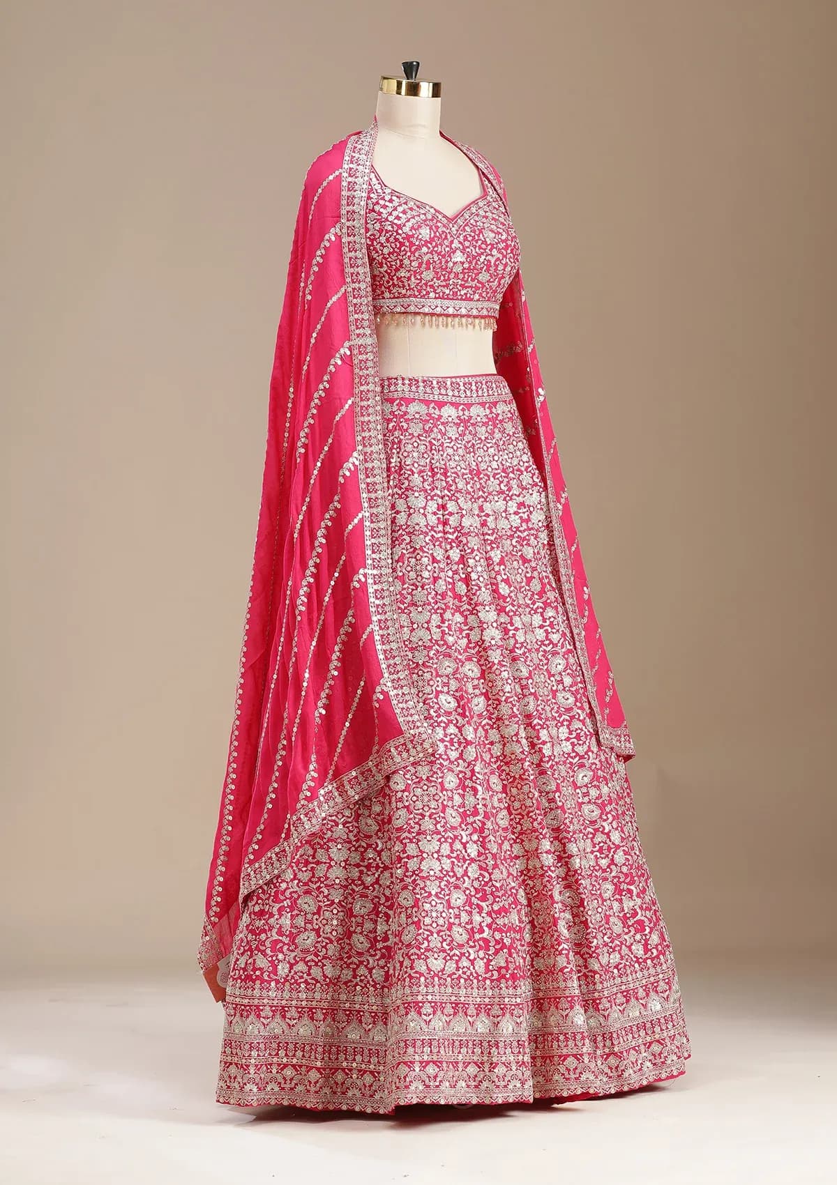 Gold Zariwork Rani Pink Georgette Stitched Lehenga Blouse With Dupatta