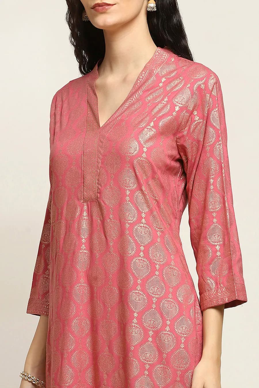 Pink Viscose Blend Printed Straight Kurta