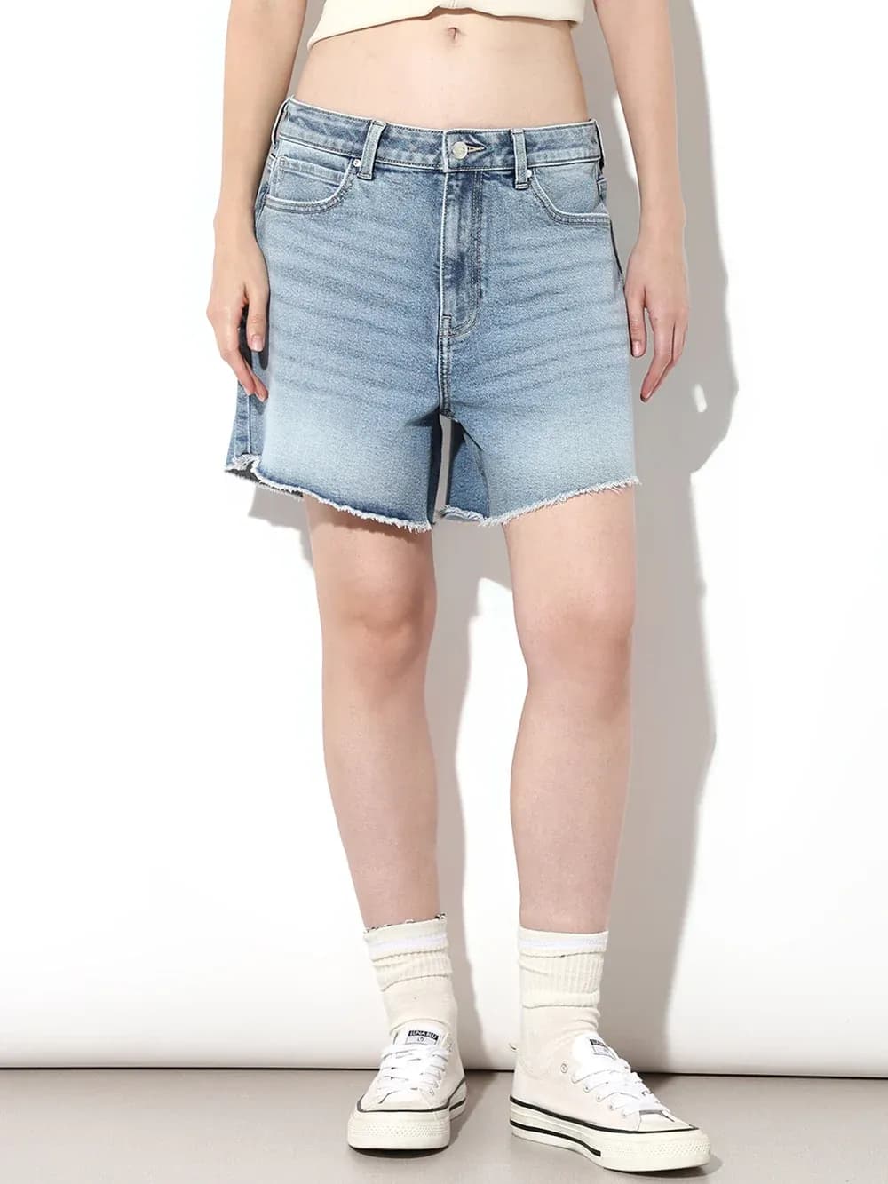 Light Blue Frayed Edge Denim Shorts