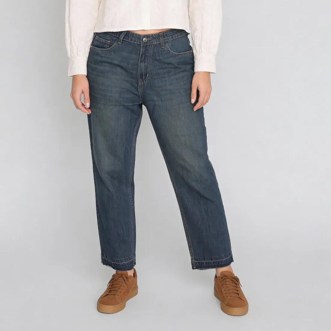Cotton Full Length Straight Fit High Rise Jeans
