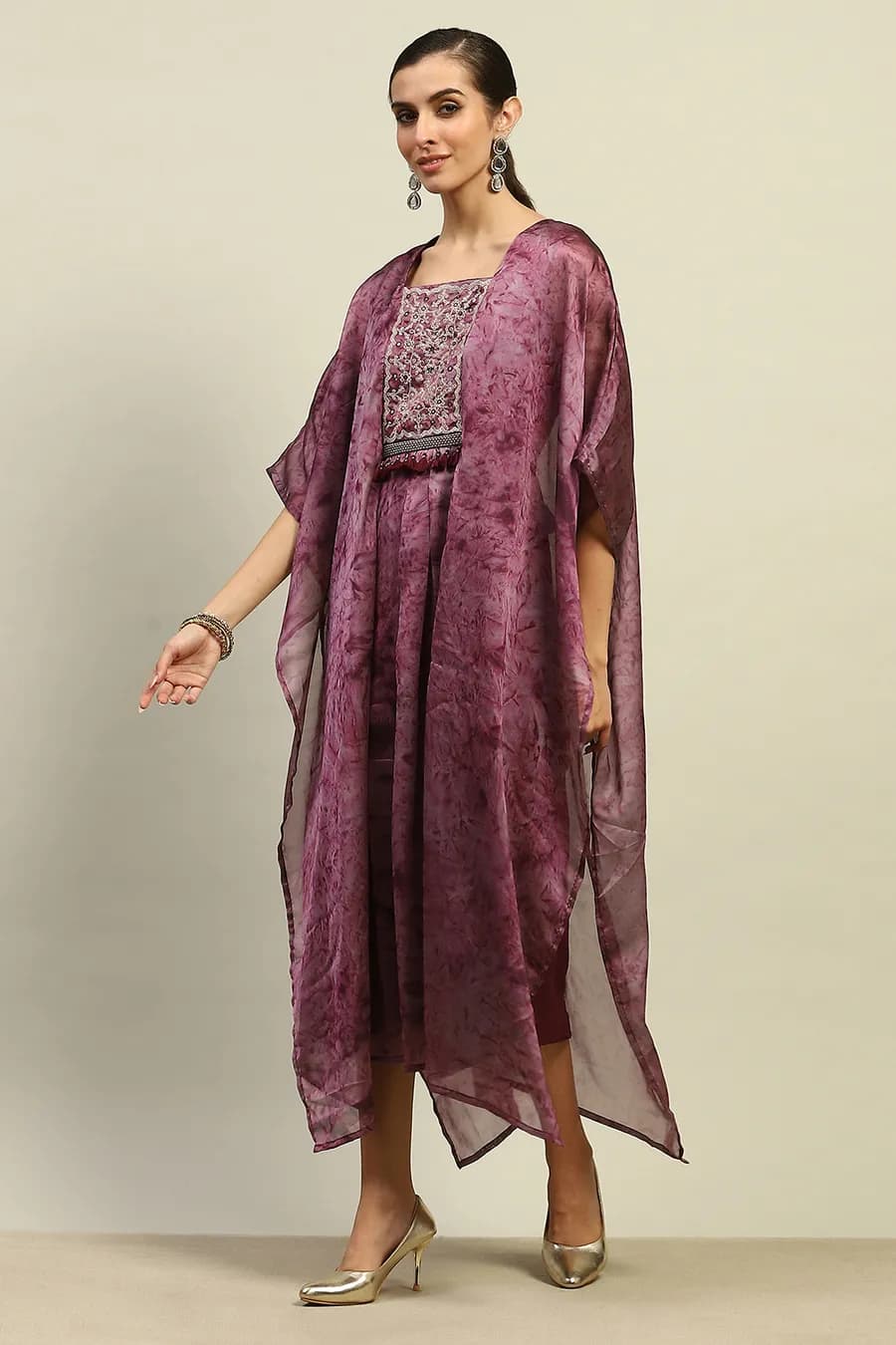 Purple Poly Georgette Printed Kaftan